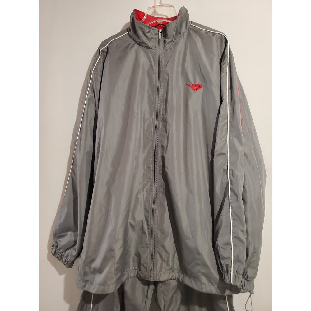 Pony Vtg Y2K 2 Piece Track Suit Windbreaker Jacket Pants Mens Size XXL Gray Red - Picture 3 of 16